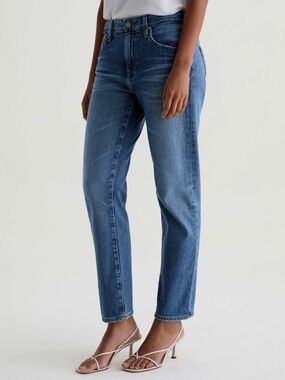 Ag Adriano Goldschmied Mid Blue High-Rise Straight Leg Jeans